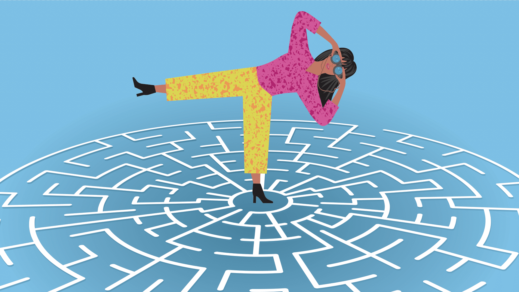 Woman balancing on labyrinth (life after college)